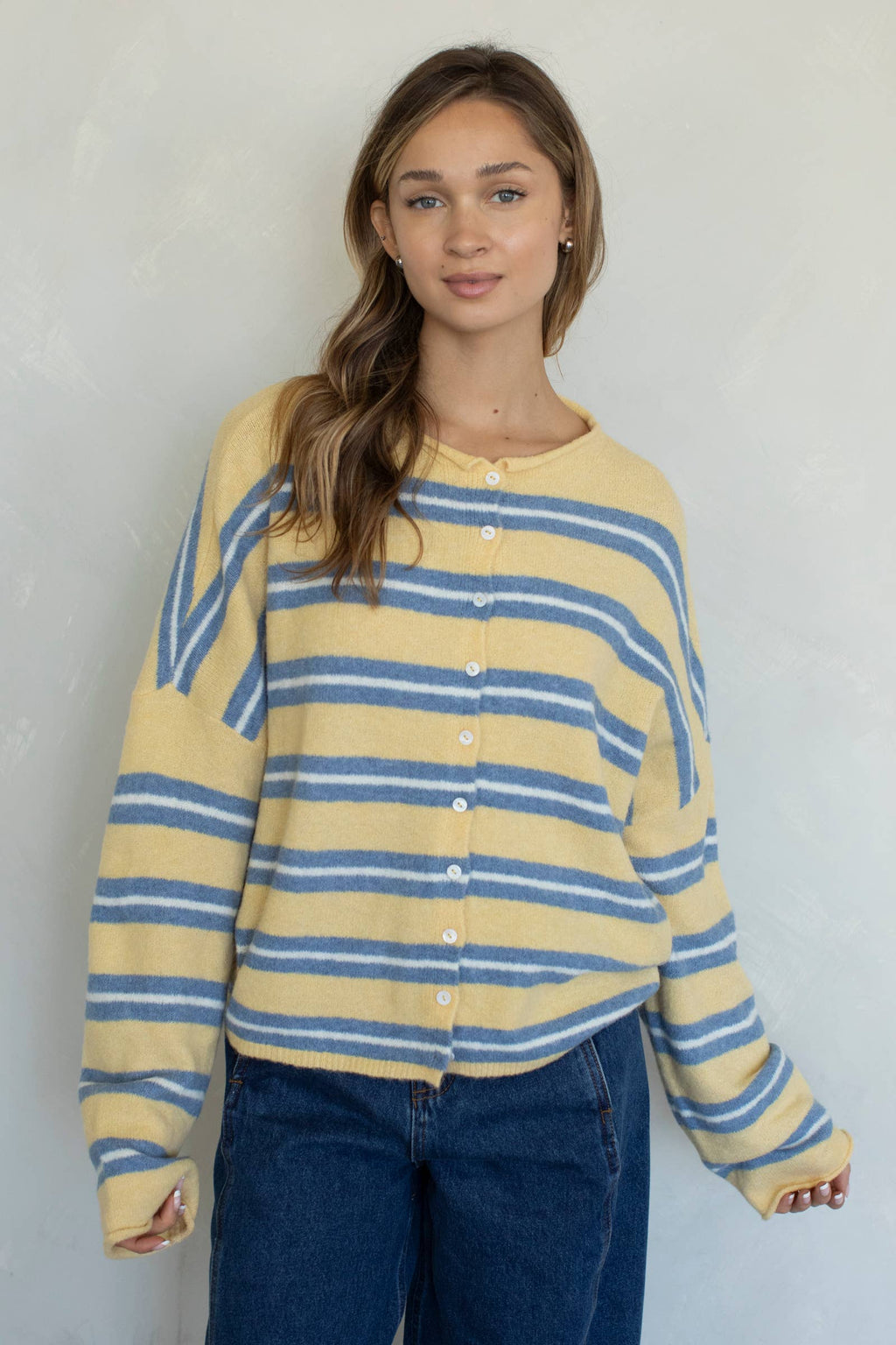Piper Cardigan - Rose Varsity Stripe