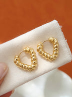 Prudence 18K Gold Non-Tarnish Twisted Heart Hoop Earrings: Yellow Gold