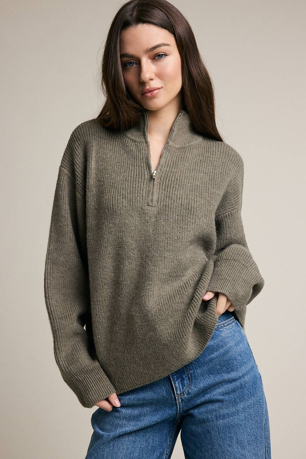 Half Zip Mock Neck Knit Sweater
