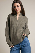 Half Zip Mock Neck Knit Sweater