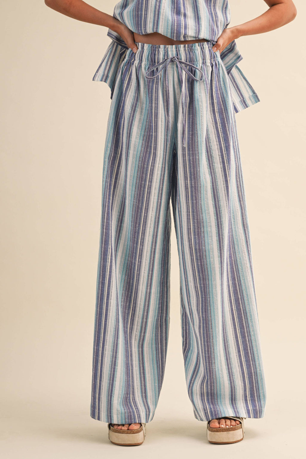 STRIPED RELAXED FIT TUBE TOP AND WIDE LEG PANTS SET