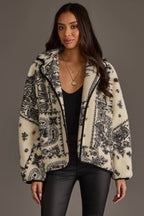 White & Black Paisley Fleece Coatigan