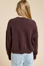 Lucky Graphic Crewneck Knit Sweater: Chocolate