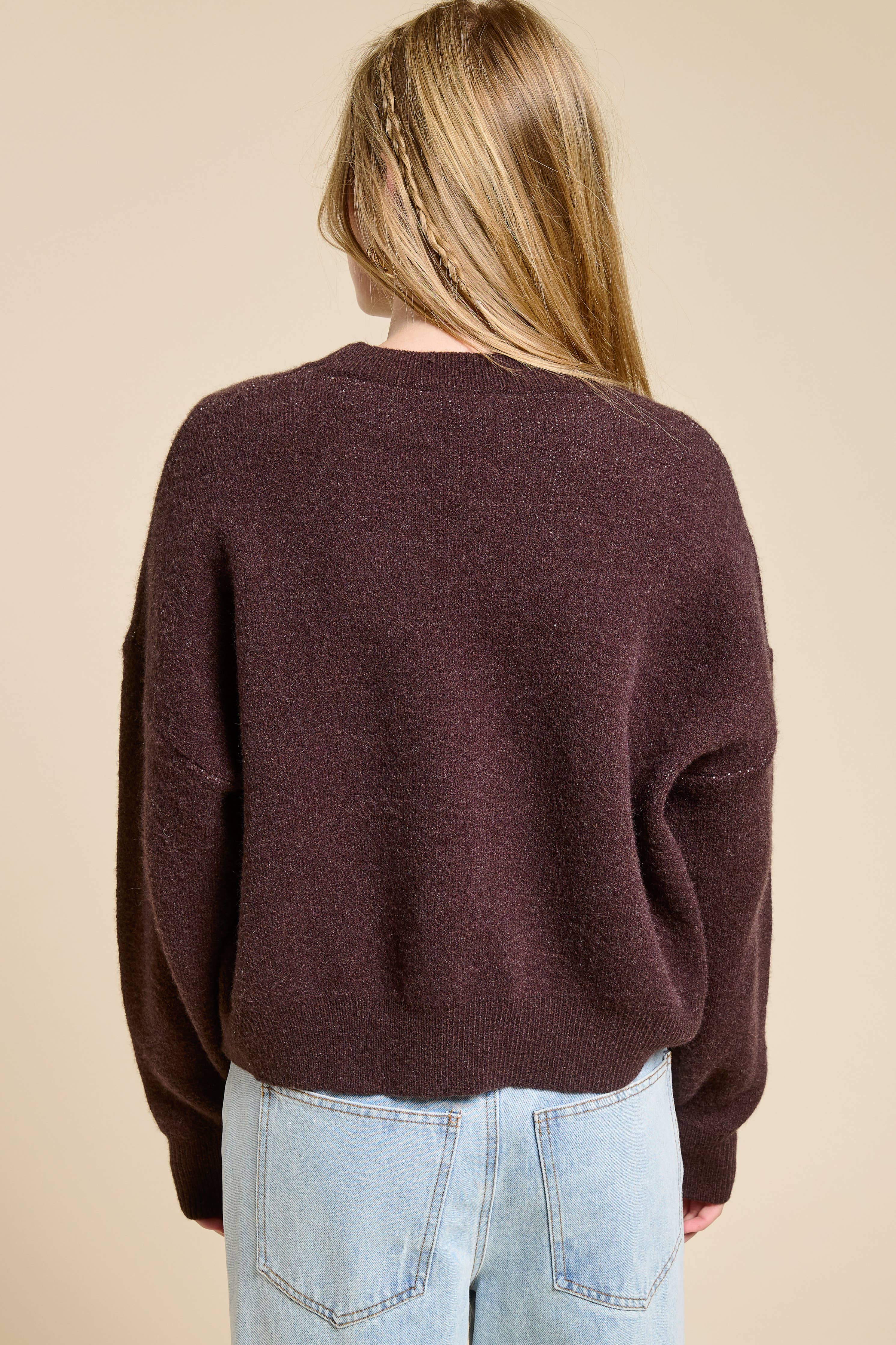 Lucky Graphic Crewneck Knit Sweater: Chocolate