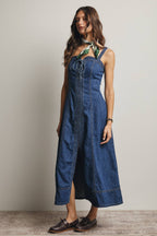 Lace-Up Denim Maxi Dress