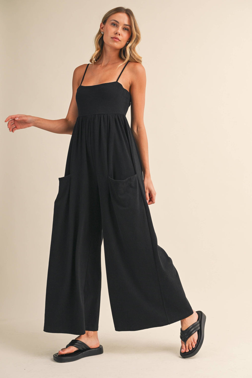 STRAPPY EMPIRE-WAIST WIDE-LEG JUMPSUIT