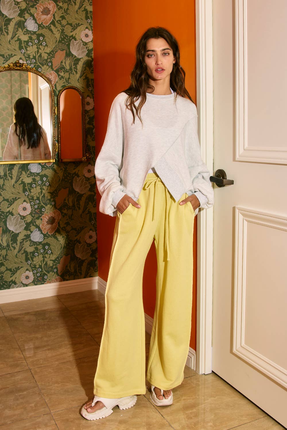 Asymmetric Hem Solid Terry Sweatshirt Top