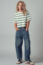 Vintage Washed Striped Cotton Crop Tee