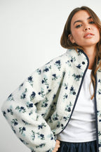 Floral Print Fluffy Fleece Jacket