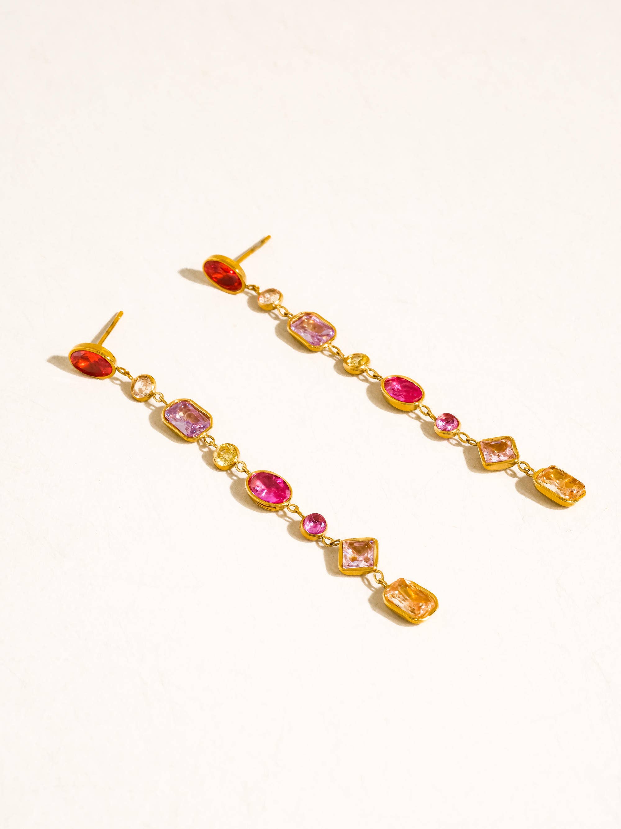 Islaine 18K Gold Non-Tarnish Multicolor CZ Drop Earrings