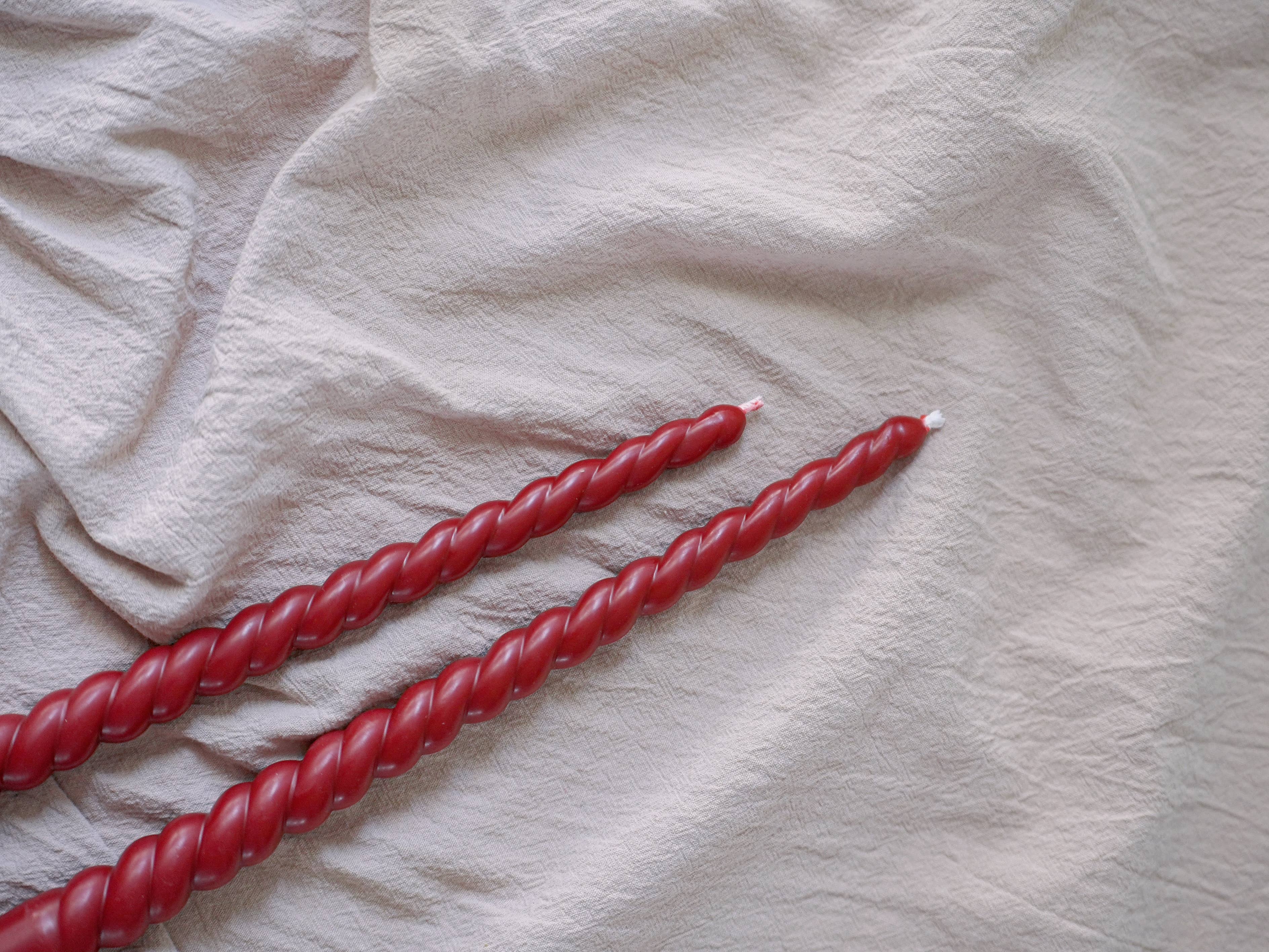 Twisted taper candle set | 11.5 inch | Beeswax & Soy Wax | Red