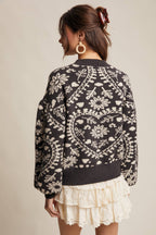 Heart Jacquard Knit Sweater: Charcoal