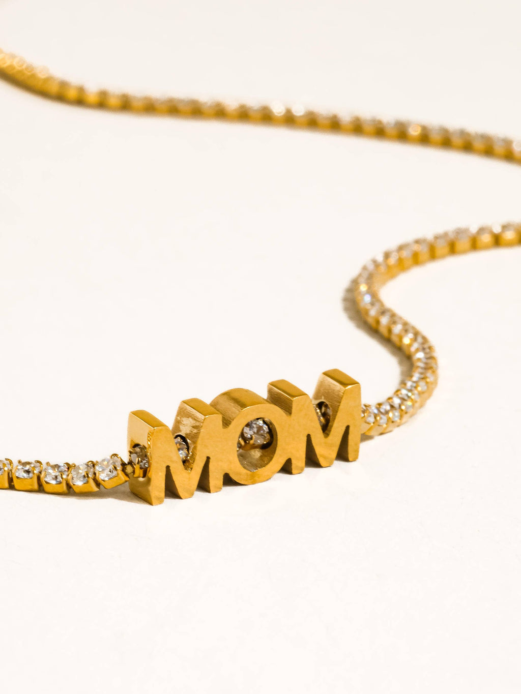 Kace 18K Gold Non-Tarnish CZ Mom Pendant Necklace