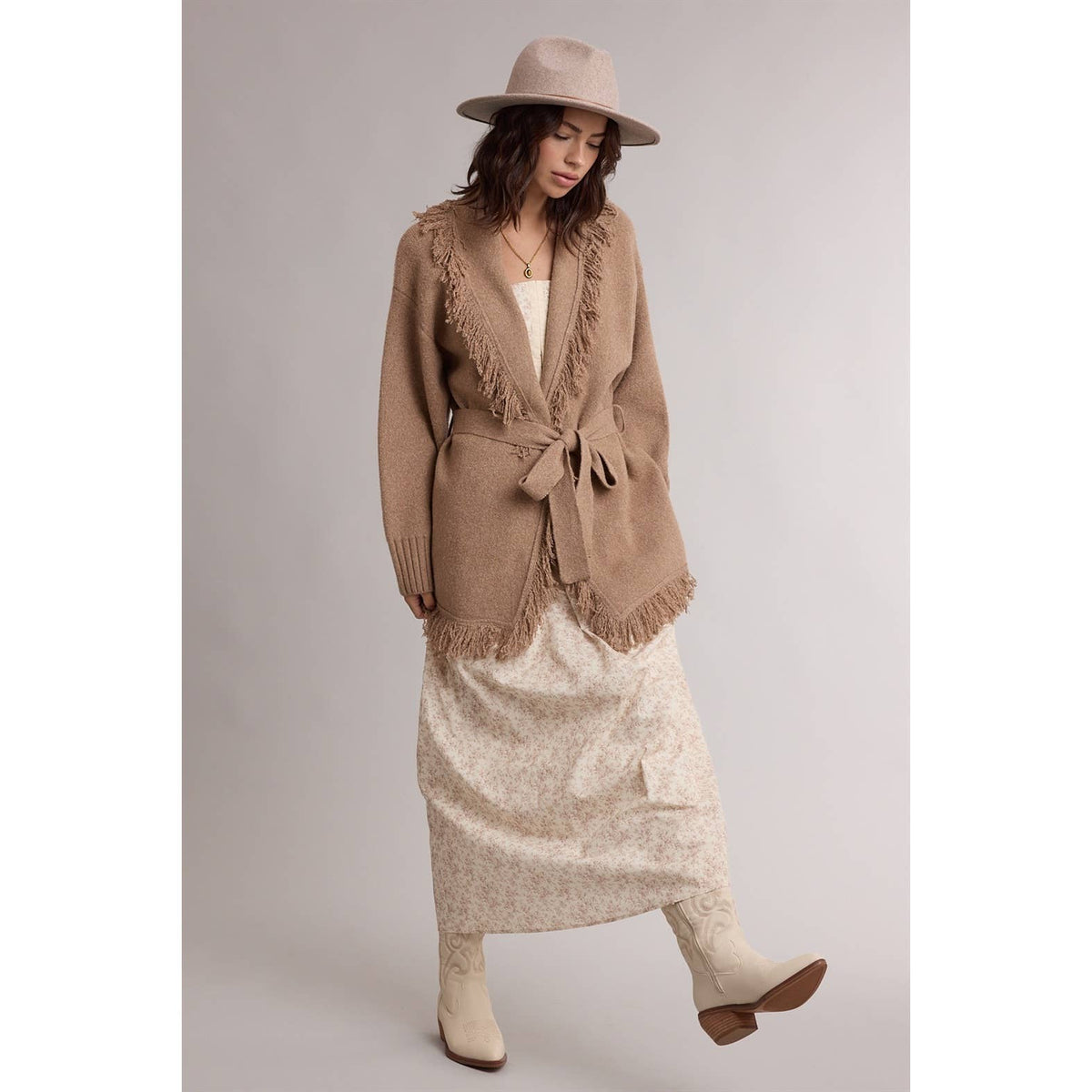 Fringe Belted Cardigan