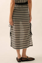 Striped Crochet-Knit Side-Tie Midi Skirt