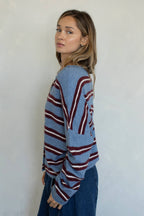 Piper Cardigan - Rose Varsity Stripe
