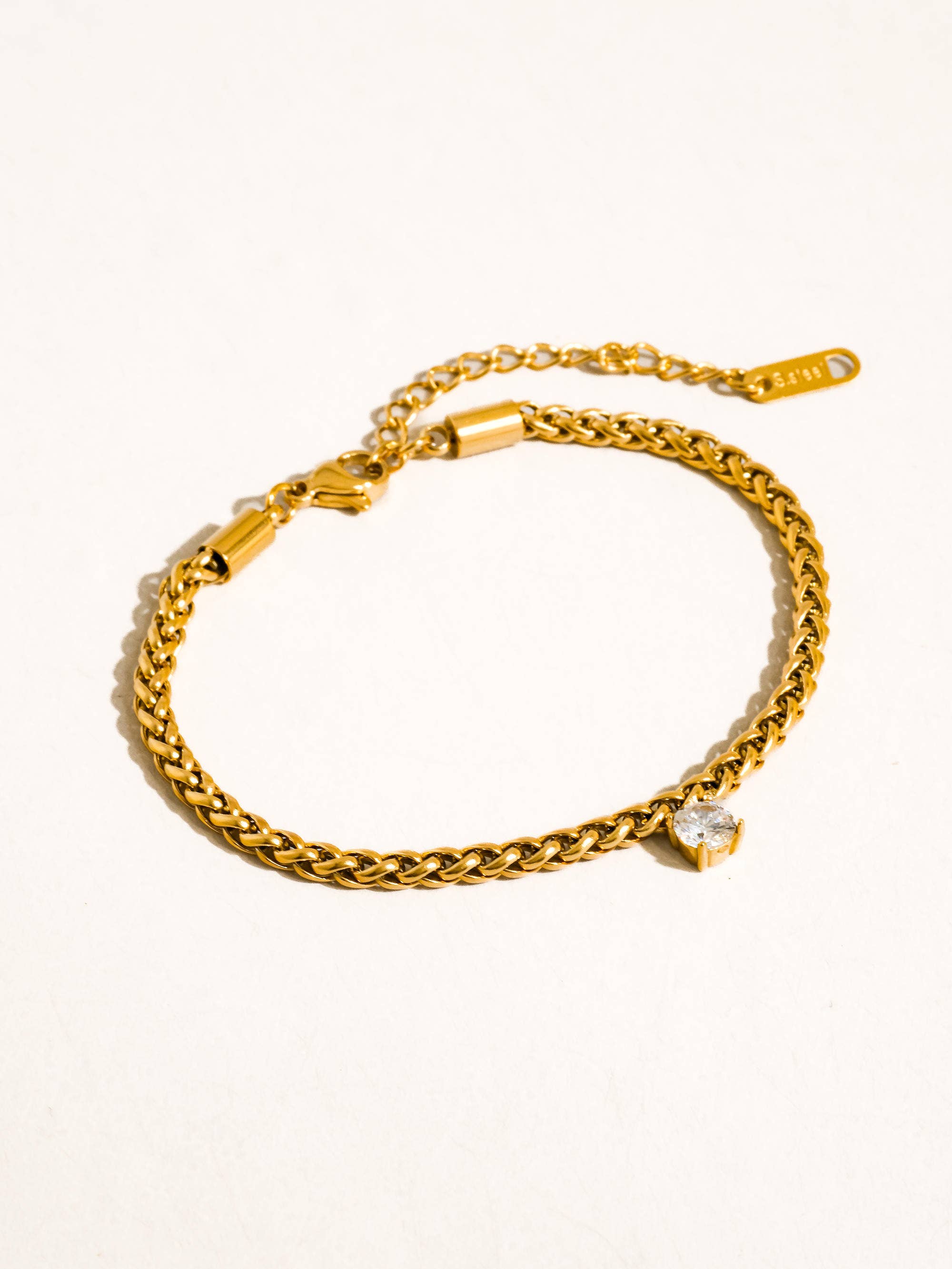 Indy 18K Gold Non-Tarnish CZ Charm Braided Bracelet