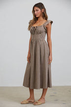 Dakota Checked Ruffle Midi Dress