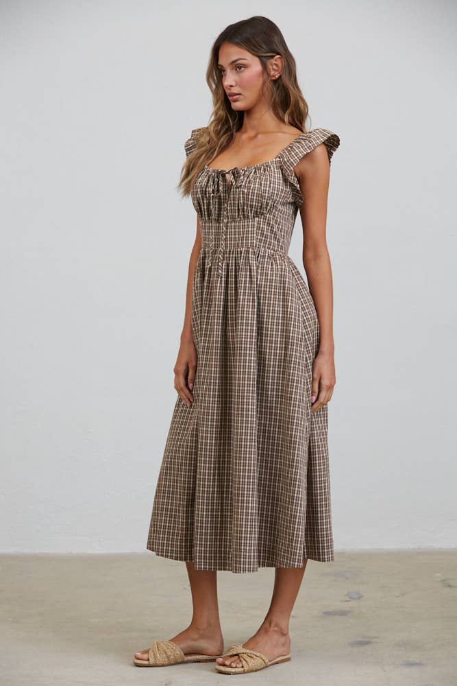 Dakota Checked Ruffle Midi Dress