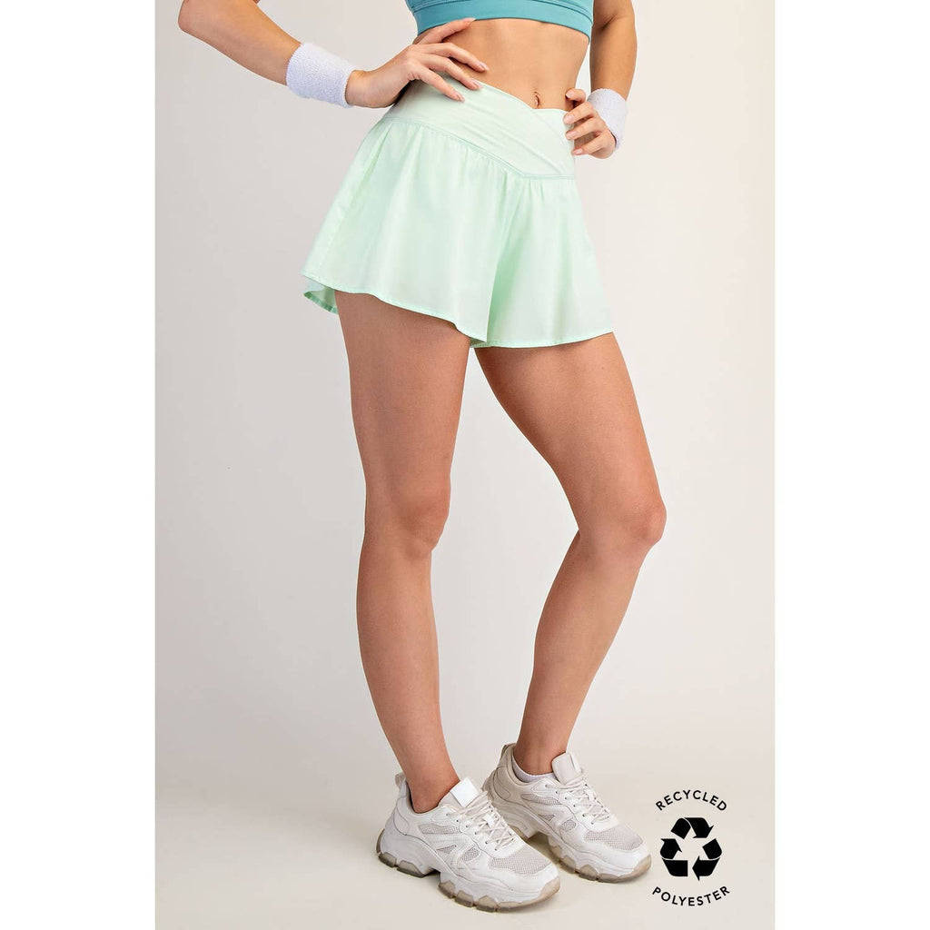 V CROSSOVER FLARED SHORTS- Espresso Brown