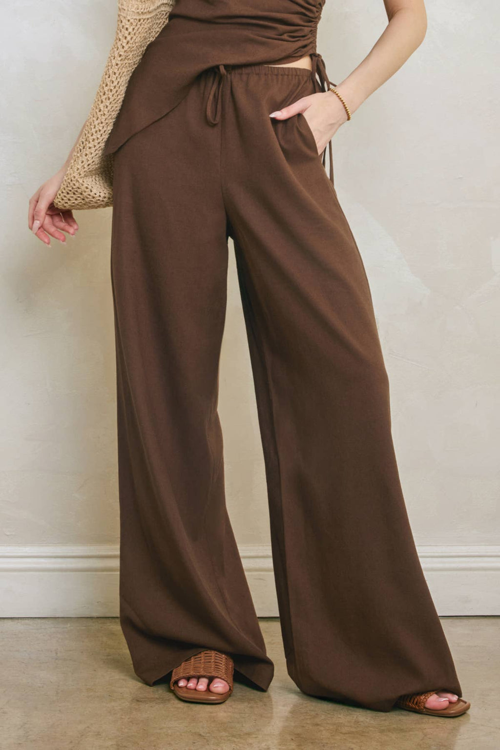 Linen Wide Leg Pull On Pants