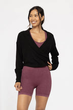Ballet Chic Ribbed Wrap Top: Black