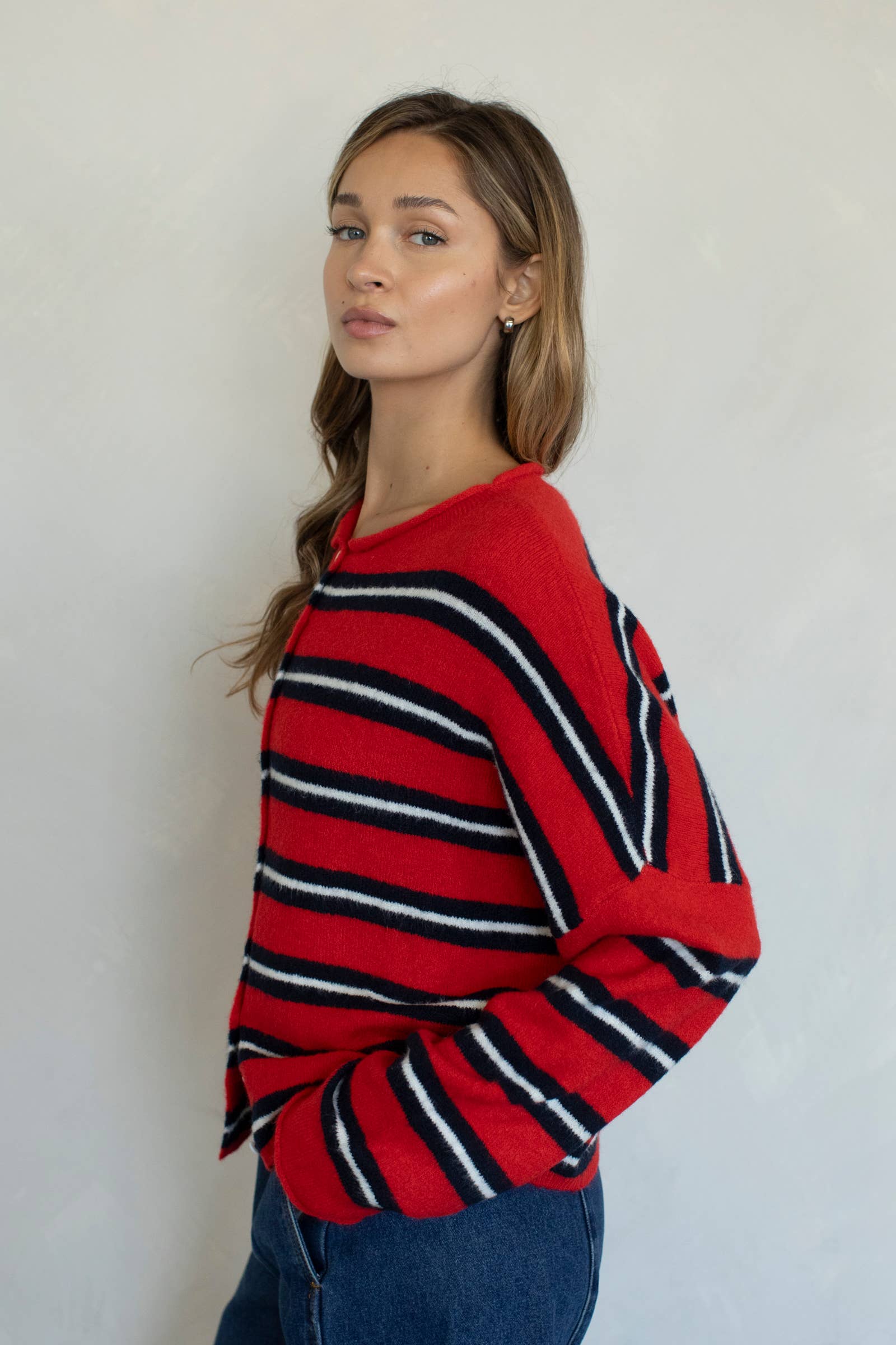 Piper Cardigan - Rose Varsity Stripe