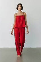 Solid Cotton Camisole & Wide-Leg Pant Set
