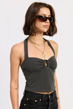 HALTER TIE BACK KNIT TOP WITH FRONT CUTOUT