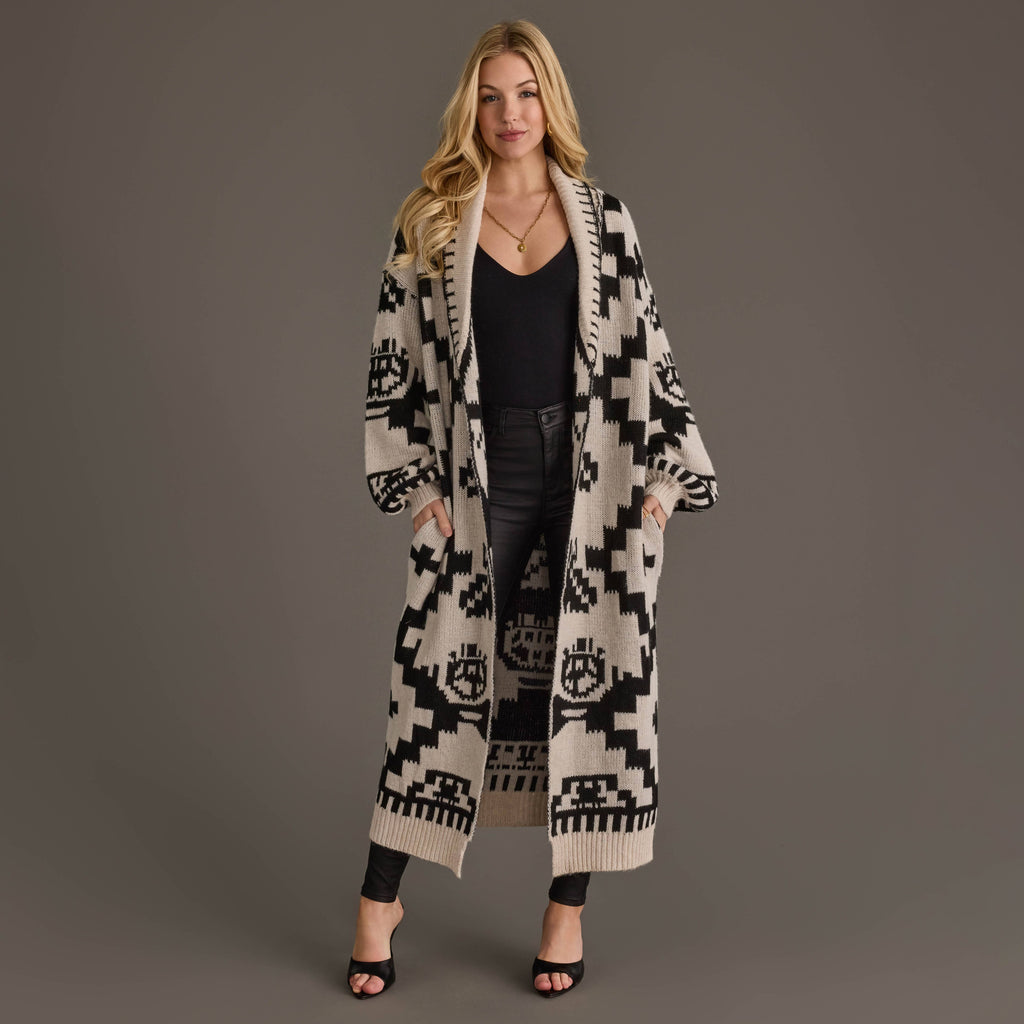 Cream & Black Western Cardigan