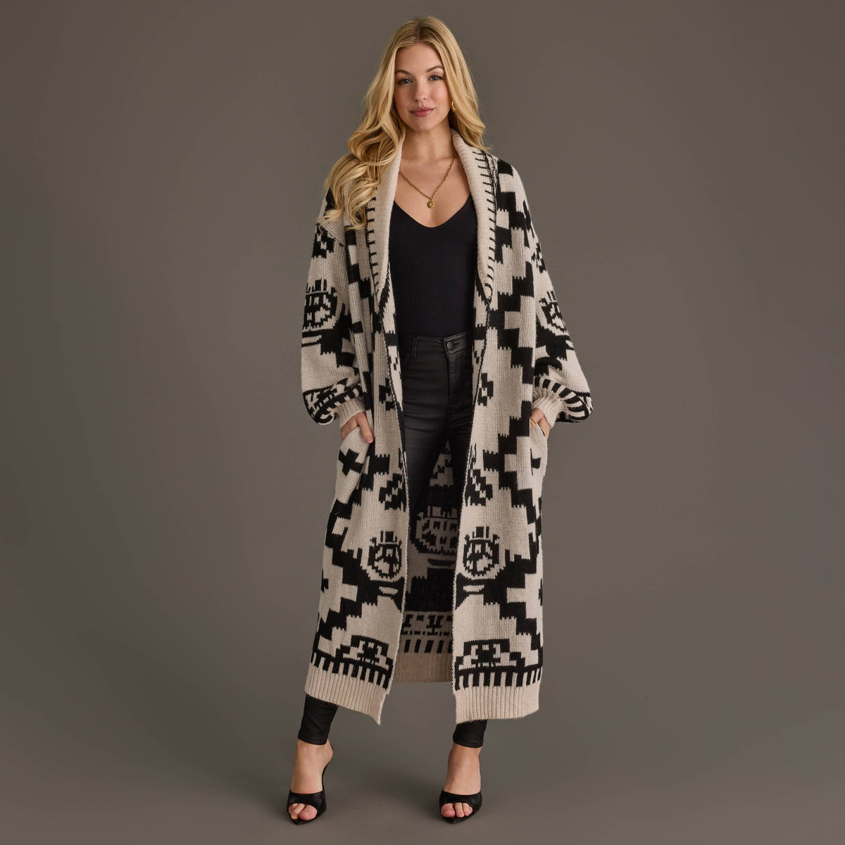 Cream & Black Western Cardigan