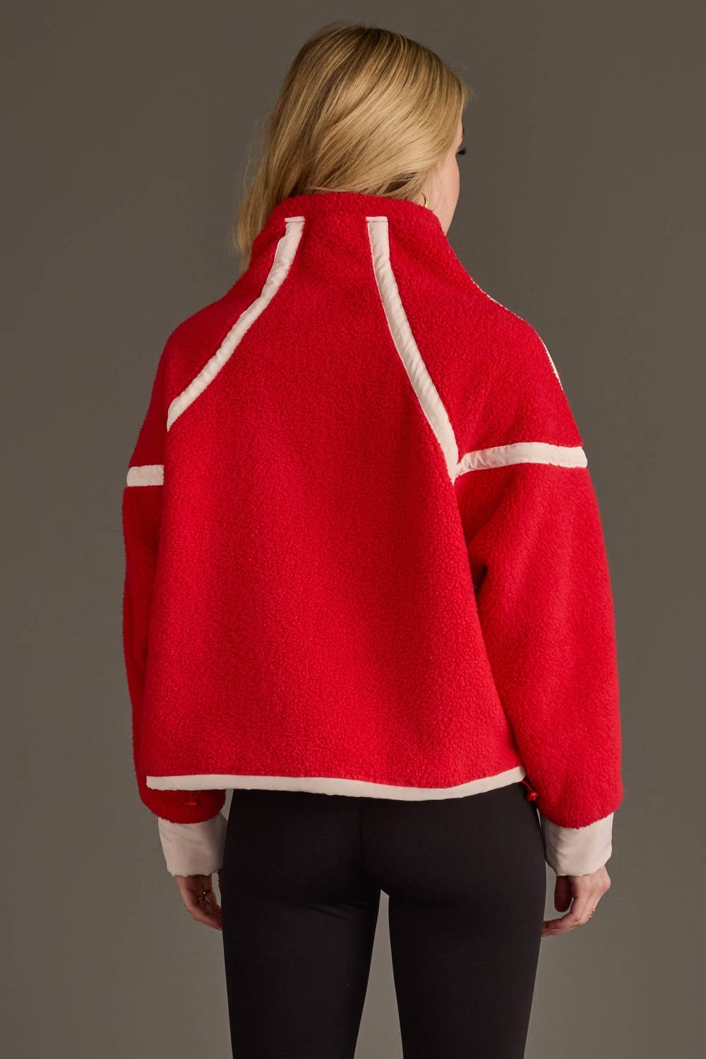Red & Beige Half Zip Sherpa Fleece Sweatshirt