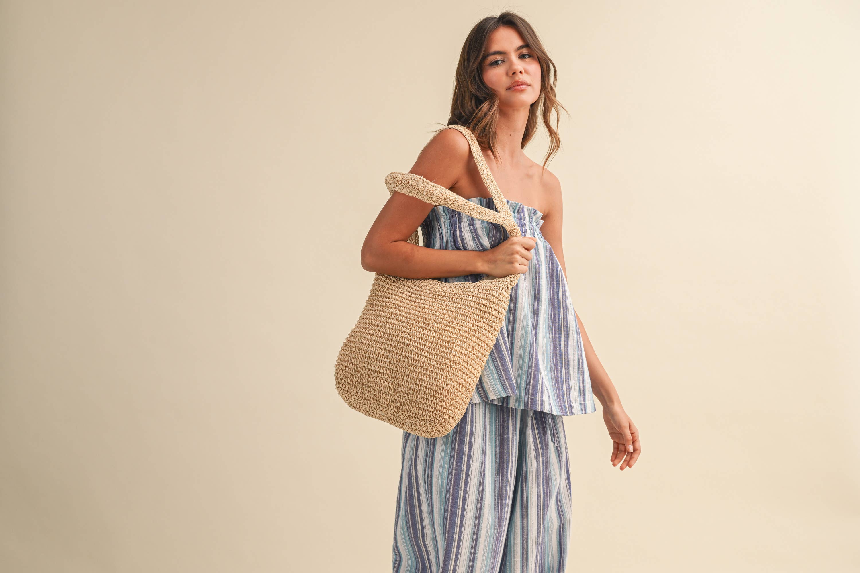 STRIPED RELAXED FIT TUBE TOP AND WIDE LEG PANTS SET
