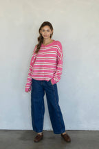 Piper Cardigan - Rose Varsity Stripe