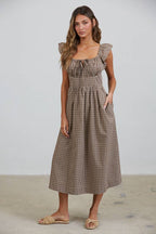 Dakota Checked Ruffle Midi Dress