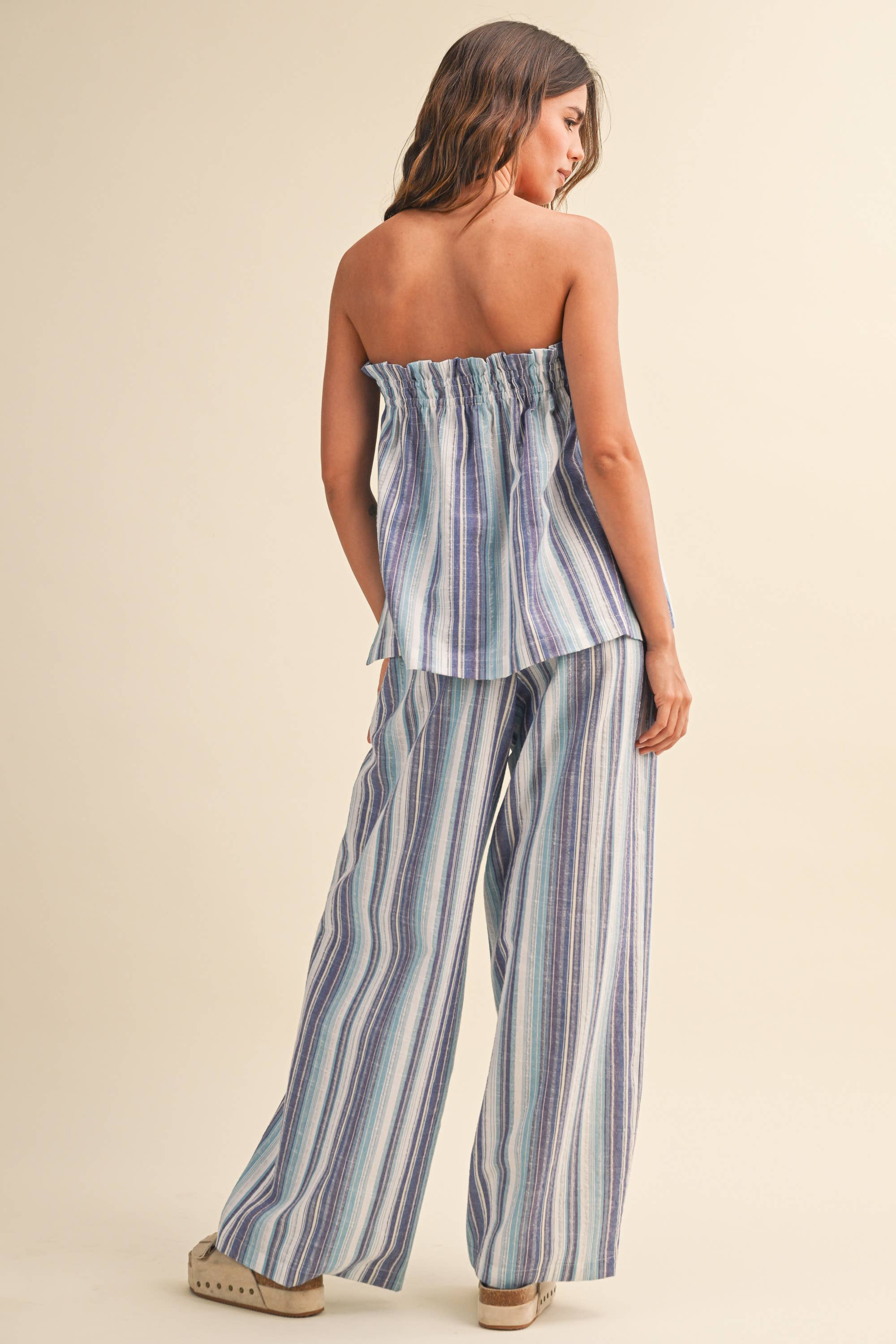 STRIPED RELAXED FIT TUBE TOP AND WIDE LEG PANTS SET