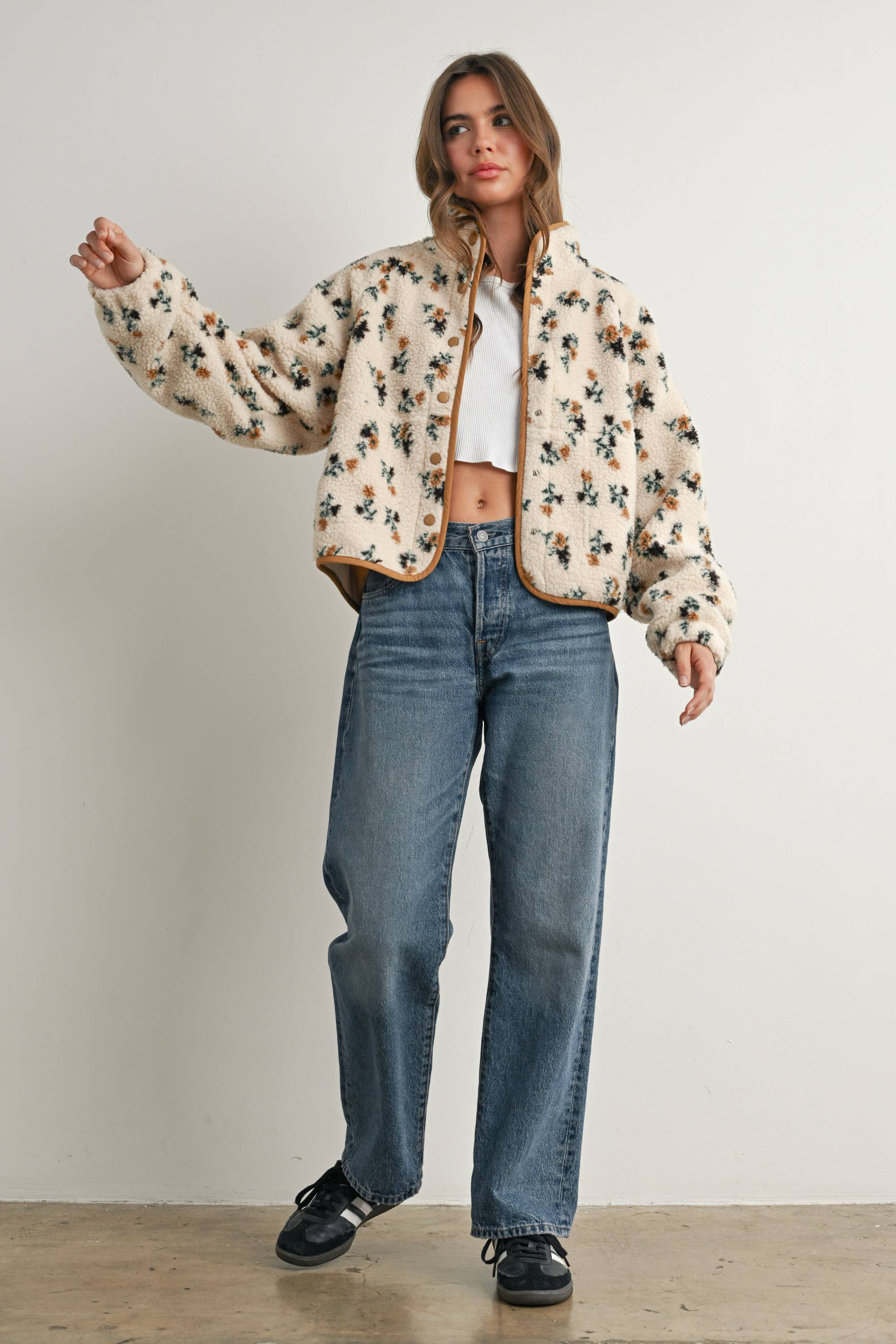 Floral Print Fluffy Fleece Jacket