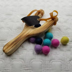 Wooden Slingshot With 10 Felt Balls Basket Gift