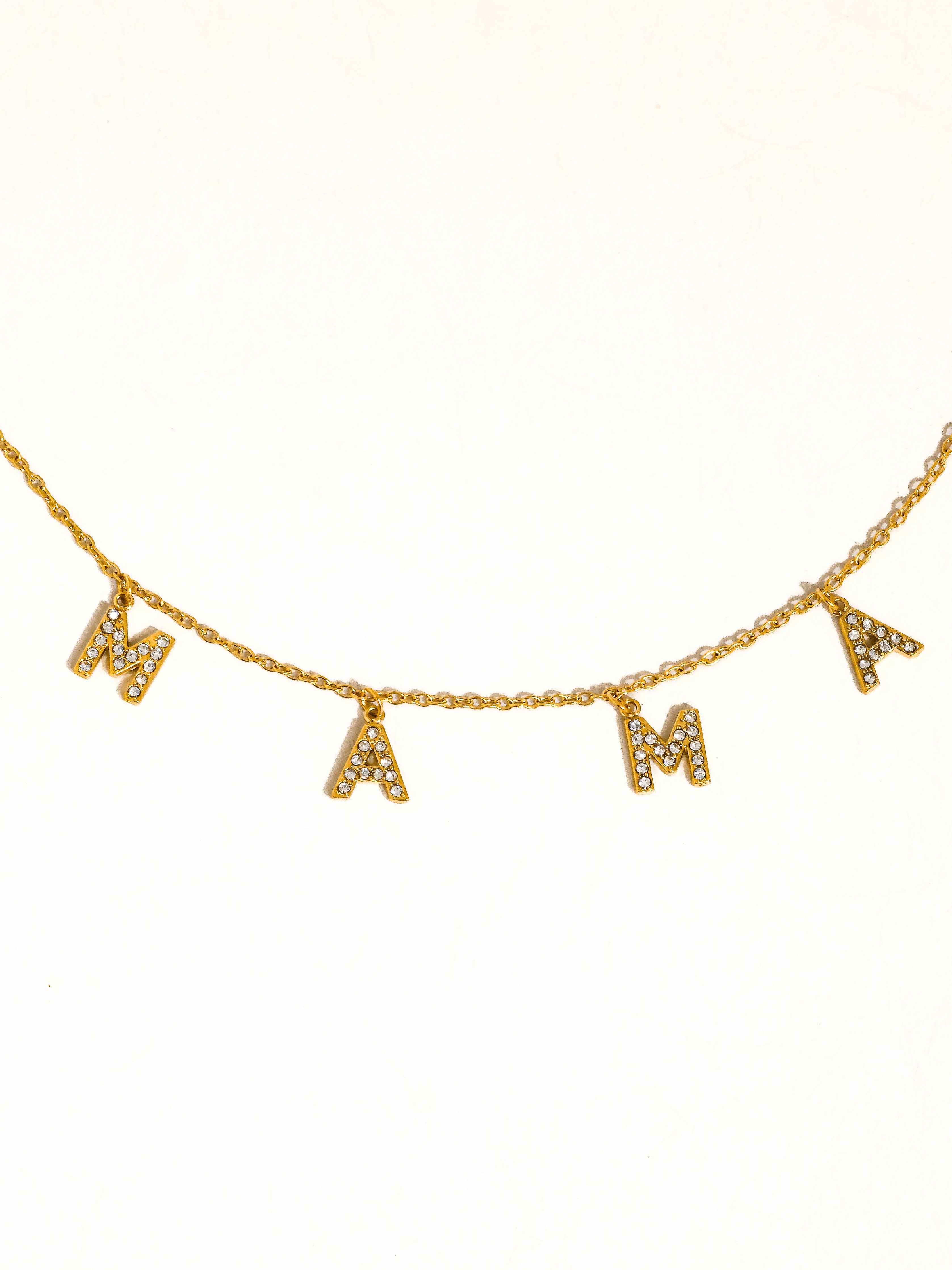 Moana 18K Gold Non-Tarnish CZ Mama Letter Necklace