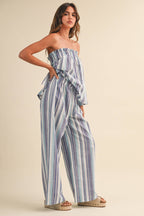 STRIPED RELAXED FIT TUBE TOP AND WIDE LEG PANTS SET