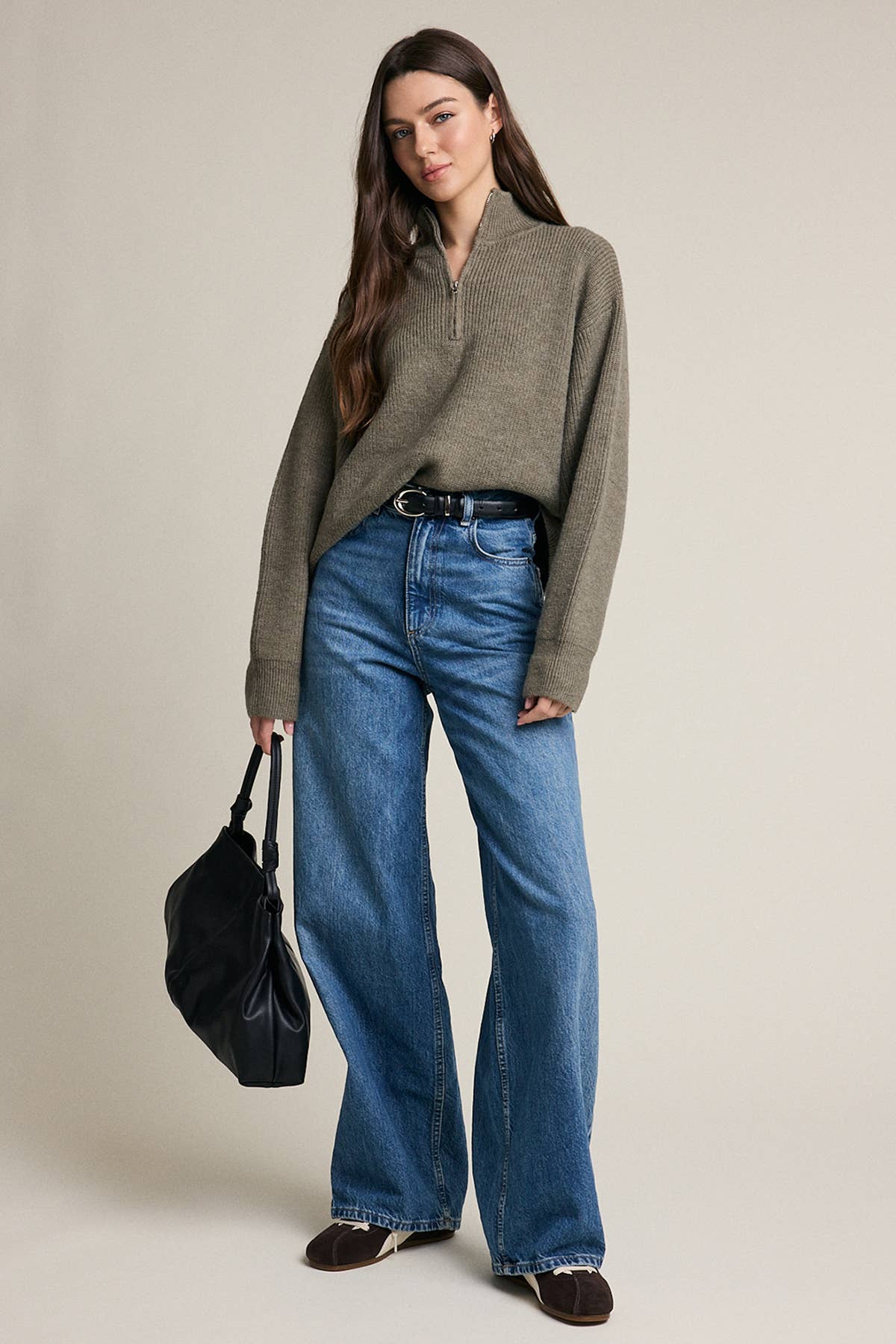 Half Zip Mock Neck Knit Sweater