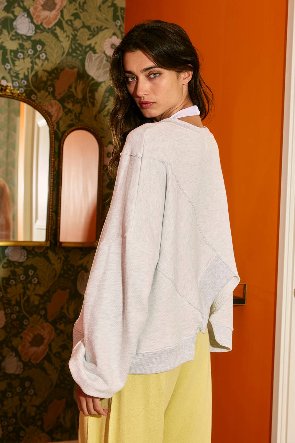 Asymmetric Hem Solid Terry Sweatshirt Top