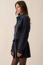 Collared Buttoned Mini Sweater Dress