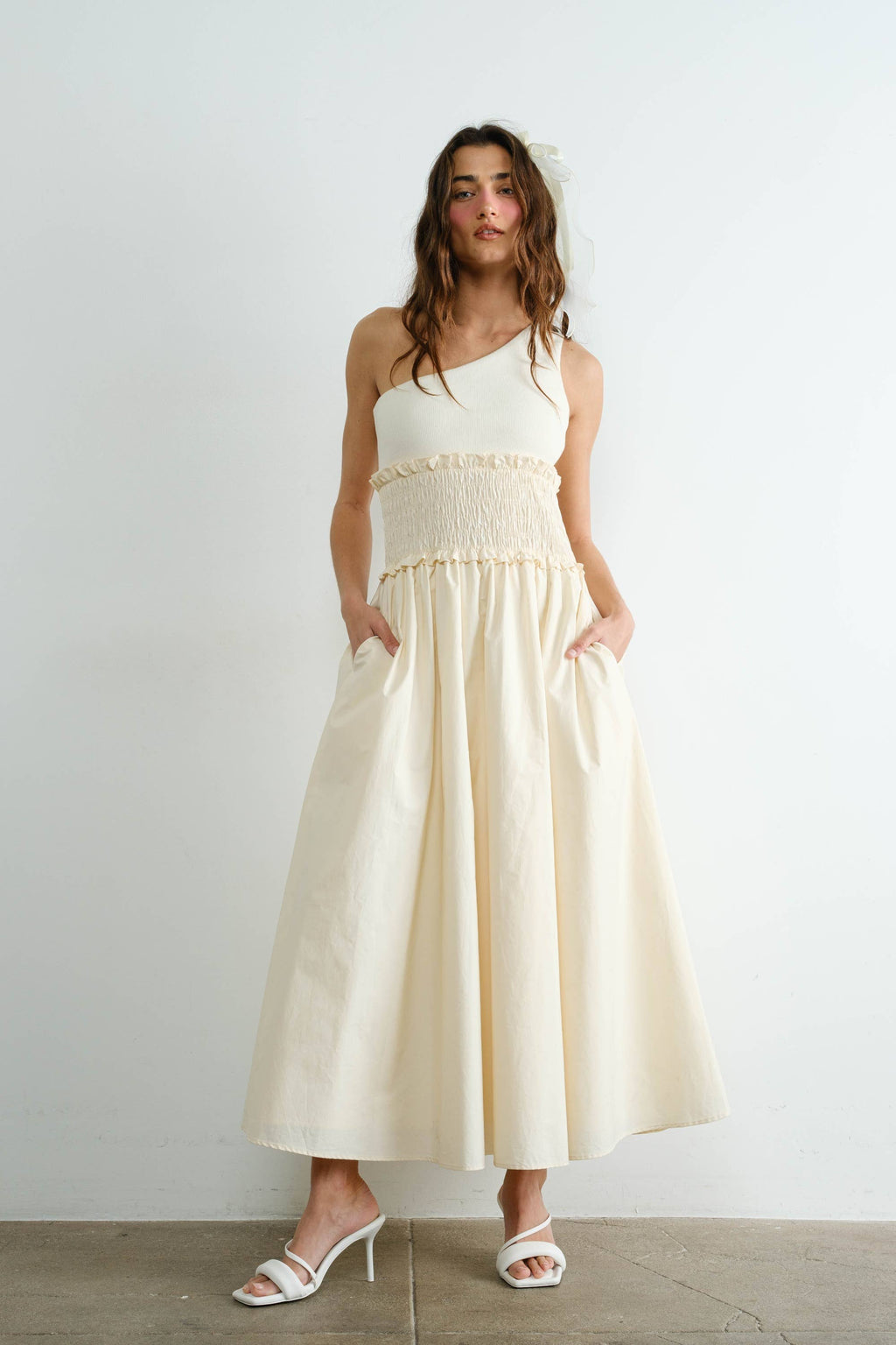 One Shoulder Poplin Maxi Dress