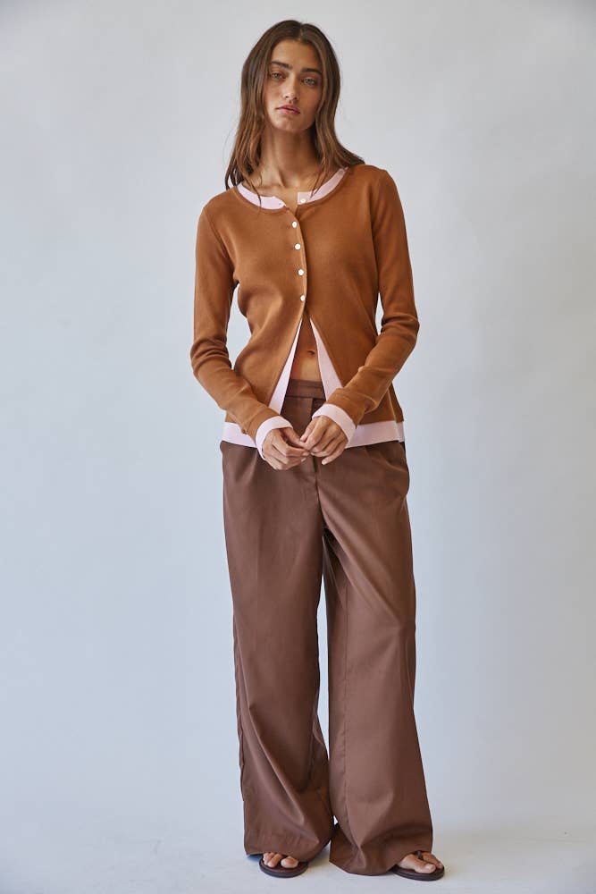 Caramel/Rose Contrast Cardigan