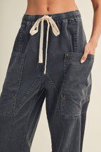 Drawstring Waist Wide Leg Utility Trouser