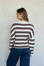 Piper Cardigan - Rose Varsity Stripe